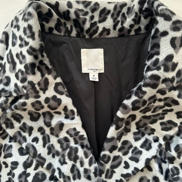 Halogen Jacket Black Gray Leopard Print Faux Fur Cropped Swing Blazer Medium - Picture 8 of 11
